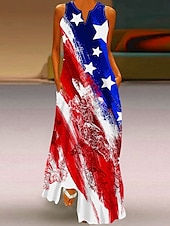 cheap Independence Day Dress-Independence Day Women&#039;s Patriotic Fourth of July Maxi Dress Shift Dress Summer Dress Casual Daily Holiday Regular Fit Flag Sleeveless Crew Neck Wine Red Navy Blue Blue Summer