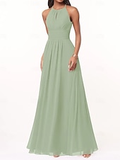 cheap Bridesmaid Dresses-A-Line Bridesmaid Dress Halter Neck Sleeveless Elegant Floor Length Chiffon with Pleats / Ruching