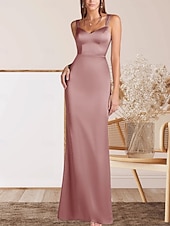cheap Floor Length-Mermaid / Trumpet Mother of the Bride Dress Wedding Guest Elegant Minimalist V Neck Floor Length Satin Sleeveless with Ruching