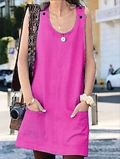 ieftine Rochii-Pentru femei Rochie Mini Rochie de vară Rochie Slip Casual Zilnic Potrivire Largă Culoare solidă Fără manșon În U Fucsia Albastru Închis Vară