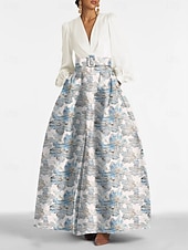 cheap FLORALS-A-Line Evening Gown Elegant Dress Formal Wedding Floor Length Long Sleeve V Neck Pocket Nylon with Floral Print Pocket Derby Dress Race Day Dress Wedding Guest Dress 2025