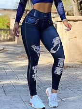 billiga Blå 3D-utskrift-Damleggings byxor 3D-print chinos semester retro mode hel längd hög midja grafisk tryck bekväm mjuk komfortabel stretchig utomhus gatan svart mörk marinblå grå sommar slim fit