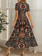 tanie Sukienki boho-Damskie Sukienka maxi Codzienne sukienki Sukienka A line Letnie sukienki Urlop Zabytkowe Etniczne Regularny Graficzny Geometryczny Boho Paisley Damask Krótki rękaw Kwadratowy dekolt Żółty Niebieski