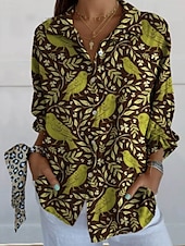 abordables Tops Graphiques pour Femmes-Femmes Chemise Chemise Bohème Chemisier Fleur Moderne Boho manche longue Col de chemise Hauts Réguliers Quotidien Fête Imprimé Vert Claire Rose Claire Bleu Orange Vert Été