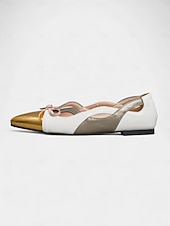 abordables Années 1950-Ballerines vintage à bout pointu pour femme des années 1950 – bout renforcé doré métallisé, détail nœud rose, design découpé élégant, ballerines rétro chic pour le bureau et les fêtes