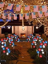  1 Pc Lumière de Jardin Extérieure Étanche Solaire Patriotiques pour le 4 Juillet Jour de l'Indépendance 250ème Anniversaire Jour du Souvenir Lumière en Étoile à Cinq Pattes Rouge Blanc Bleu
