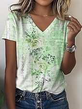 abordables T-shirt Boho-Femmes T-shirt Fleuri Graphique Paisley Bohème ancien Élégant Manche Courte Col en V Hauts Réguliers Quotidien Sortir Week-end Imprimé Vert cendré Violet Beige Été