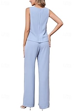 economico Tailleur pantalone della mamma-Completo  Abito da Pantaloni 3 Pezzi Abito Elegante per la Madre della Sposa Semplice Minimalista Collo a Giro Lunghezza Terra Lunghezza Caviglia Chiffon Maniche Mezza con Cristalli Ruches Scendenti