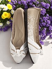 levne Dámské boty s plochou podrážkou-Dámské flyknit nazouvací balerínky s uzlem - měkký pletený svršek se stylovými pruhy a odolnou podrážkou, ideální pro pohodlné a neformální aktivity