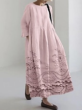 preiswerte Blumenkleid-Damen Maxikleid Sommerkleid A Linie Kleid Urlaub Lässig Strand Täglich Ferien Ausgehen Lässiger Schnitt Blumen Grafik Langarm Rundhalsausschnitt U-Boot-Ausschnitt Weiß Rosa Blau Sommer Frühling