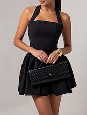 preiswerte Abschlusskleider-Damen Minikleid Weißes Kleid Abschlusskleid Partykleid Cocktailkleid Mode Party Date Teegesellschaft Normale Passform Einfach Ärmellos Neckholder Schwarz Weiß Wein Sommer