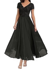 preiswerte Bodenlänge-A-Linie Brautmutterkleid Elegant V Ausschnitt Bodenlang Polyester Kurzarm mit Einfarbig 2025