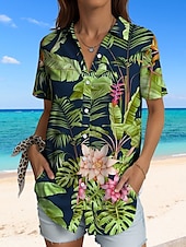 olcso Női nyári felsők-Női Ing Grafika Falevél Hawaii Szüret Tropikus Napi Ujjatlan Rövid ujjú Állógallér Normál felsők Napi Rubin Medence Bíbor Lóhere Világoskék Nyár Tavasz