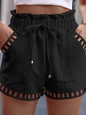cheap Plain Cotton Linen Pant-Women&#039;s Shorts Slacks Streetwear Casual Short Natural Plain Pocket Elastic Drawstring Design Comfy Outdoor Comfortable Outdoor Street Magenta Dark Brown Black White Summer Regular Fit