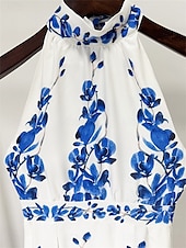 cheap Casual / Daytime Wedding-A-Line Quinceanera Dresses Elegant Dress Wedding Wedding Guest Floor Length Sleeveless Halter Neck Chiffon Backless with Floral Print Wedding Guest Dress