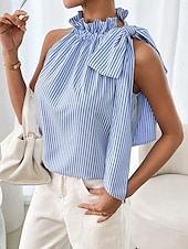 ieftine Top cu dungi și geometric-Pentru femei Camisole Tank Top Dungi Zilnic Casual Fără manșon Gâtul halter Topuri obișnuite Zilnic Imprimeu Negru Albastru celest Mov Trifoi Vară