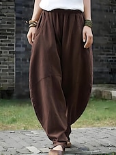 economico Pantaloni-Per donna Pantaloni in cotone e lino Pantaloni Eleganti Moda Lunghezza intera Naturale Semplice Tasca Elastico in vita Comodo Confortevole Vacanza Streetwear Caffè Estate Vestibilità regolare