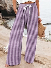economico gamba larga e vita alta-Per donna Gamba larga Chinos Pantaloni Larghi Vacanza Vintage Moda Lunghezza intera Vita Alta Grafico A righe Stampa Micro-elastico Formale Vacanza Streetwear Viola Rosso rubino Verde Estate Primavera