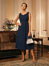 cheap Cocktail Dress-Women&#039;s Midi Dress Sheath Dress A Line Dress Elegant Wedding Party Wedding Guest Regular Fit Solid Color Sleeveless V Neck Gray Pink Black Burgundy Navy Blue Summer Spring Fall Winter