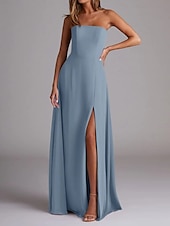 economico Abiti da damigella-Abito da damigella a trapezio, scollo a V, maniche lunghe, elegante, strascico a ruota in chiffon con pieghe e volant 2025
