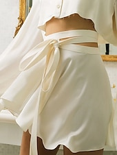 cheap Plain Skirts-Women&#039;s Skirt A Line Solid Color Fashion Casual Mini High Waist Skirts Plain Micro-elastic Street Daily Wine White Champagne Pink Summer Satin