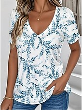 abordables T-shirt floral-Femmes T-shirt Fleuri Graphique Plantes ancien Élégant Classique Manche Courte Col en V Hauts Réguliers Quotidien Imprimé Rouge Bleu Violet Vert Bleu clair Été Printemps