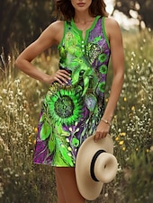 preiswerte Kunst &amp; Design Kleider-Damen Minikleid Sommerkleid Shiftkleid Schulterfreies Kleid Urlaub Lässig Outdoor Ausgehen Strand Normale Passform Blumen Grafik Tiermotiv Ärmellos V Ausschnitt Gelb Rote Königliches Blau Blau Sommer