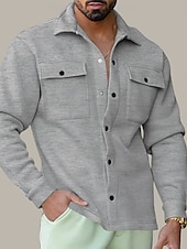 cheap Men&#039;s Jackets &amp; Coats-Men&#039;s Shirt Jacket Transition Jacket Daily Lightweight Pocket Spring Plain Streetwear Lapel Regular Black Light Grey Dark Gray Jacket