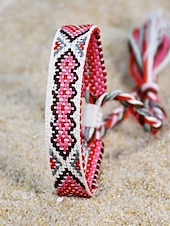 abordables Pulsera de mujer-Pulsera de la amistad trenzada con borlas hecha a mano en Nepal para mujer, pulsera de la amistad con patrón étnico colorido, estilo bohemio, adecuada para uso casual, playa y al aire libre.