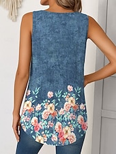 abordables Débardeur Floral-Femmes Débardeur caraco Fleuri Graphique ancien Tropical Élégant Sans manches Col en V Hauts Longs Quotidien Imprimé Bleu Été Printemps