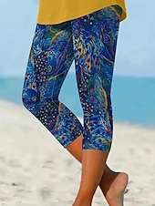olcso -Női Capri nadrágok Leggingek Utcai sikk Boho Borjú-hossz Természetes Virágos Nyomtatott kellemes Kényelmes Hétköznapi viselet Alkalmi Utcai öltözék Kék Lóhere Nyár Normál