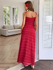 olcso Koktélruhák-A-vonal quinceanera ruhák elegáns ruha esküvő esküvői vendég bokáig érő ujjatlan V-nyakú poliészter hát nélküli gyűrött részletekkel