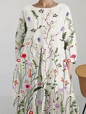 tanie kwiatowa sukienka-Damskie Sukienka maxi Sukienka letnia Sukienka A line Letnie sukienki Urlop Codzienny Styl plażowy Codzienny Święto Wyjściowe Luźna Kwiaty Graficzny Długi rękaw Półgolf Łódeczka Niebieski Zielony