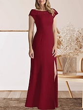 preiswerte Bodenlänge-Meerjungfrauenschnitt Brautmutterkleid Hochzeitsgast Elegant Süß Rundhalsausschnitt Bodenlang Spitze Stretchstoff Kappenärmel mit Spitze Geteilter Vorderteil 2025