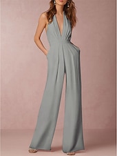 baratos vestidos de casamento casuais-Vestidos de casamento casuais sexy Hall Vestido Tuxedo Macacões Decote Halter Sem Mangas Longo em Satin Vestidos de Noiva Com Pregas