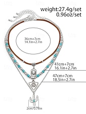 cheap Women&#039;s Necklace-Women&#039;s Western Layered Turquoise Beaded Necklace Set – Boho Statement Jewelry with Cactus &amp; Teardrop Charms, Ideal for Festivals, Country Concerts and Casual Wear