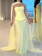 preiswerte Semi-formal / Cocktail-Kleid Meerjungfrau  Trompete High Fashion Kleid Abendkleid Korsett Kleid Formelles Semi-Formal Kleid Hochzeit Bodendeckend Ärmellos Strapless Chiffon Schal mit Paillettenrock