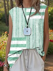 olcso Csíkos és geometriai top-Női Camisole Tank Top Grafika Csíkos Szüret Stílusos Modern Ujjatlan Terített nyak Normál felsők Napi Nyomtatott Arcpír rózsaszín Medence Lóhere Szürke Nyár Tavasz