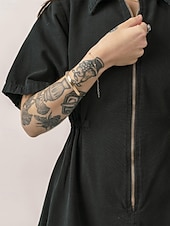 preiswerte Unterteile-Damen Normal Overall Streetwear Einfarbig Kurzarm Hemdkragen Reißverschluss Ausgehen Wochenende Normale Passform Blau Schwarz Rosa Sommer