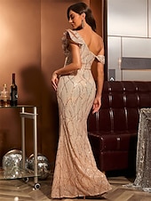 abordables Champagne-Sirène / Trompette Robes de Quinceanera Élégant Robe Formel Mariage Longueur au sol Sans manches Épaules Dénudées Pailleté avec Paillettes 2025