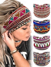 billige Hårtilbehør for kvinner-Fargerike boho twist-pannebånd for kvinner – myke, elastiske og brede hårbånd for yoga, festivaler og fritidsklær