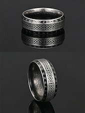 cheap Men&#039;s Jewelry-Men&#039;s Viking Stainless Steel Ring with Nordic Runes and Celtic Knot Design, Vintage Norse Style Band for Bikers and Cosplay