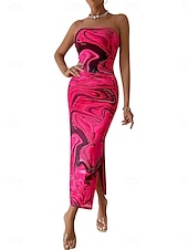 preiswerte Elegante Blumenkleider-Damen Midikleid Boho-Kleid Elegant Sexy Boho Figurbetontes Kleid Blumen Ärmellos Trägerlos Hellrosa Magenta wasserblau Blau Sommer