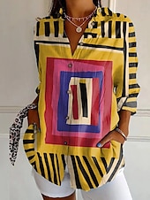 voordelige Dames grafische tops-Dames Overhemd Blouse Bloem Casual Lange mouw Overhemdkraag Normale tops Dagelijks Feestdagen Uitgaan Knop Afdrukken Wit Geel blauw Paars Fuchsia Zomer