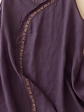 abordables Chemises-Femmes Gilet en coton et lin Chemisier Fleur Élégant Moderne Sans manches Bretelle Hauts Réguliers Fête Sortir Broderie Violet Été