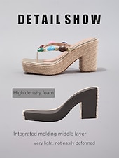 billige Ferietøfler-dameflip-flops med platåpynt og kileform – fargerike bohemske sandaler med espadrillesåle for strandferie, bassengfest og sommerferieanlegg