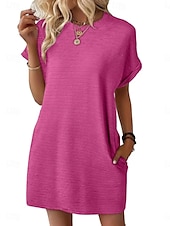 preiswerte Einfaches Kleid-Damen Minikleid Sommerkleid Lässig Täglich Normale Passform Einfach Kurzarm Rundhalsausschnitt Schwarz Hellgrün Rosa Himmelblau Sommer