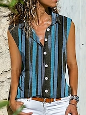 cheap Stripe&amp;Geometric Tank Top-Women&#039;s Camisole Tank Top Striped Daily Casual Sleeveless V Neck Regular Tops Daily Buttons Print Yellow Red Blue Summer Spring