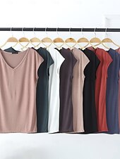  Dame Bluse Helfarge Stilfull Fritid Kortermet V-hals Vanlige topper Daglig Svart Hvit Rosa Rød Marineblå Sommer Vår