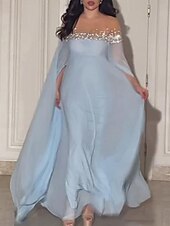 preiswerte Einfaches Kleid-Damen Maxikleid A Linie Kleid Schulterfreies Kleid Elegant Party Cocktail Party Hochzeitsgast Date Normale Passform Einfarbig Langarm Rundhalsausschnitt Schulterfrei Rosa Blau Sommer